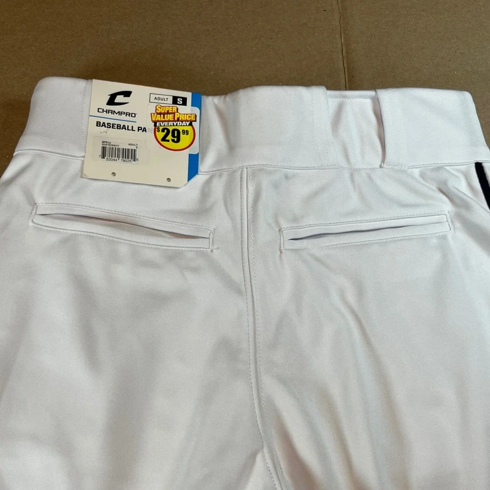 Champro Triple Crown Open Bottom Baseball Pants White‎ Navy BP91U Mens Small NEW